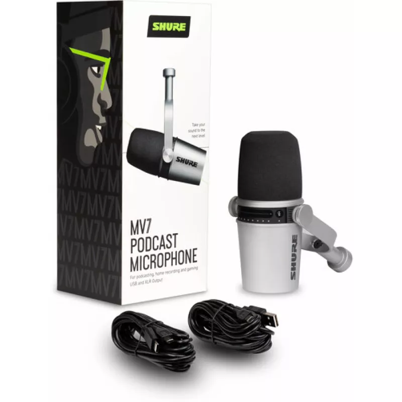 Shure MV7 نقره‌ای